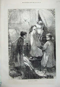 Original Old Antique Print 1876 Children Looking Window Night-Clothes Robinson
