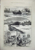Old Antique Print 1876 Floods East Midlands Peterborough Colliery Poultry 19th