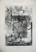 Old Antique Print 1876 Snake House Whydah Dahomey Africa Man Feeding Bird 19th