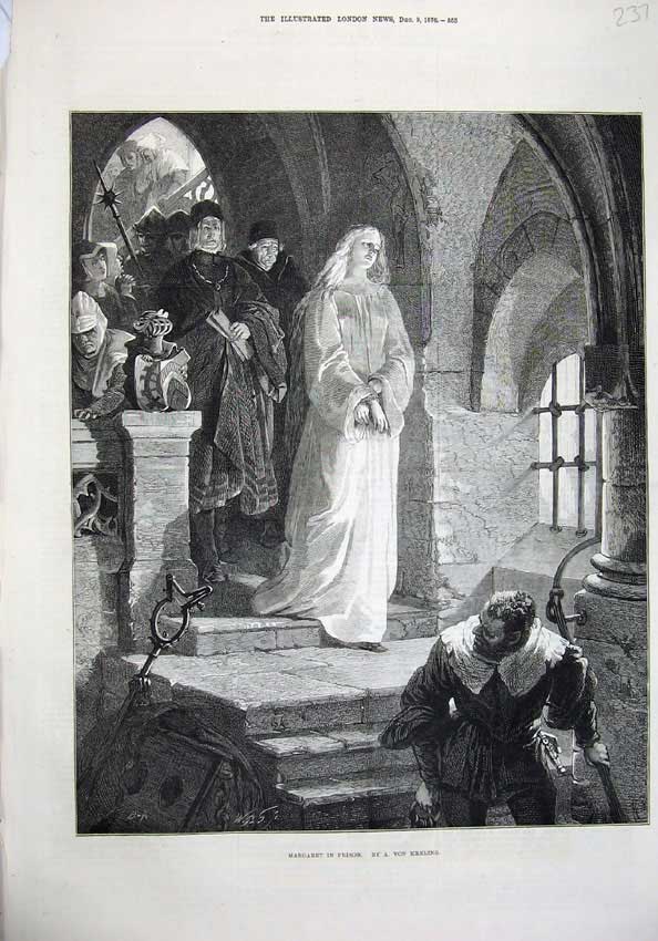 Original Old Antique Print 1876 Fine Art Margaret Prison Woman Von Kreling 19th