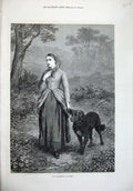 Old Antique Print Fine Art 1876 Gamekeeper'S Daughter Woman Dog Country 19th