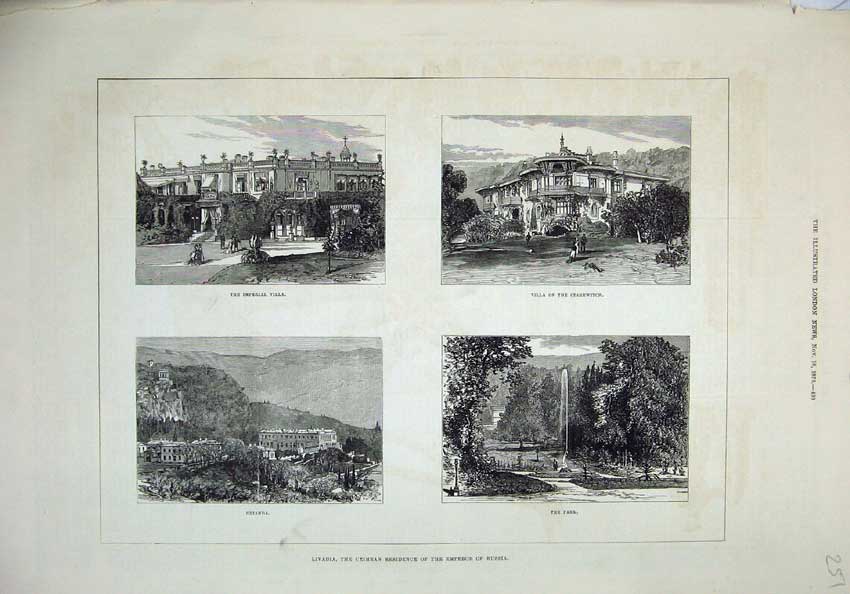 Old Antique Print 1876 Livadia Crimea Emperor Russia Orianda Czarewitch 19th