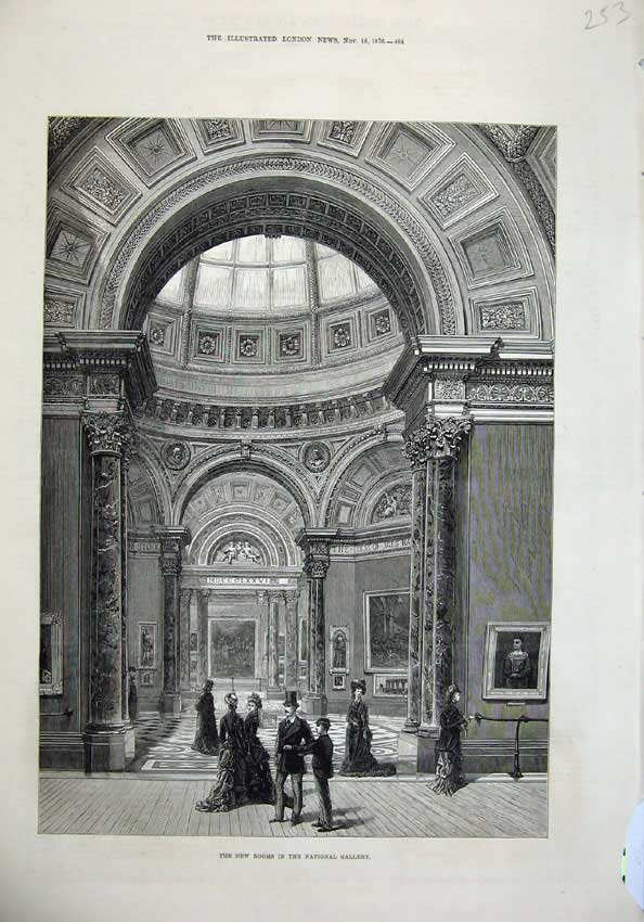 Old Antique Print 1876 Fine Art New Rooms National Art Gallery Paintings 19th