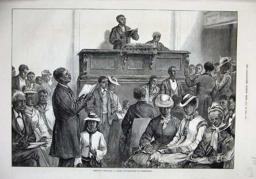 Old Antique Print 1876 Art America Negro Congregation Church Washington 19th