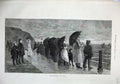 Old Antique Print Fine Art 1876 Seaside People Umbrellas Ships Sea Windy 19th