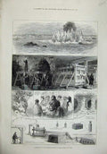 Old Antique Print 1876 Blowing Hell-Gate Rocks East River New York Mine 19th