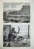 Old Antique Print 1876 Mountain War Fiji Rock Fortress Matanavatu Lucknow 19th