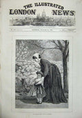 Original Old Antique Print 1876 Fine Art Mother Little Girl Morning Walk Garden