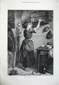 Old Antique Print 1876 Fine Art Women Feeding Pets Birds Cage House Fyfe 19th