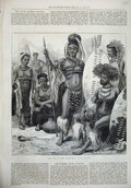 Original Old Antique Print 1876 War Trans-Vaal Zulu Kaffirs Men Women Warriors
