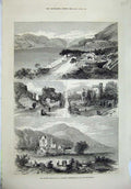 Old Antique Print 1876 Glasgow Mountains Benmore Rothesay Castle Lomond 19th