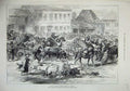 Original Old Antique Print 1876 War Peasants Refuge Ivanintza Town Cattle Cart