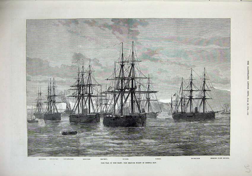 Old Antique Print 1876War British Ship Fleet Besika Bay Sultan Invincible 19th