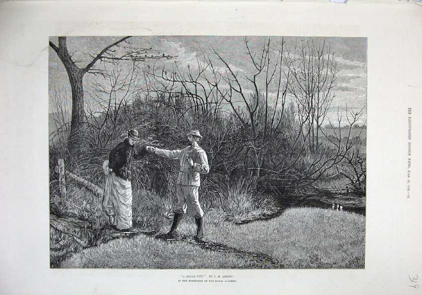 Original Old Antique Print 1876 Short Cut Country Man Woman Romance Ashton 19th