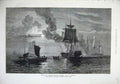 Old Antique Print 1876 South Sea Whalers Boiling Blubber Ships Moonlight 19th