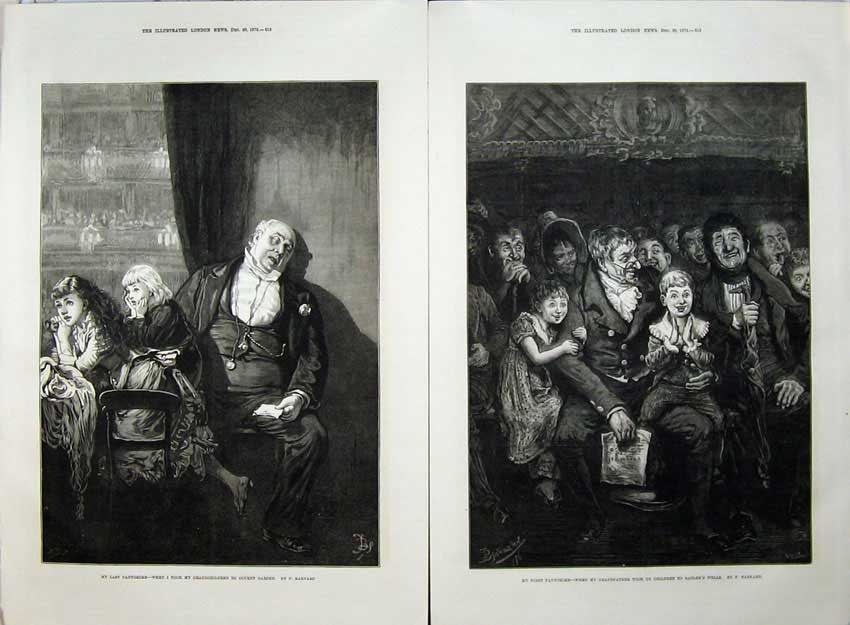 Original Old Antique Print Fine Art 1876 Man Sleeping Covent Garden Pantomime