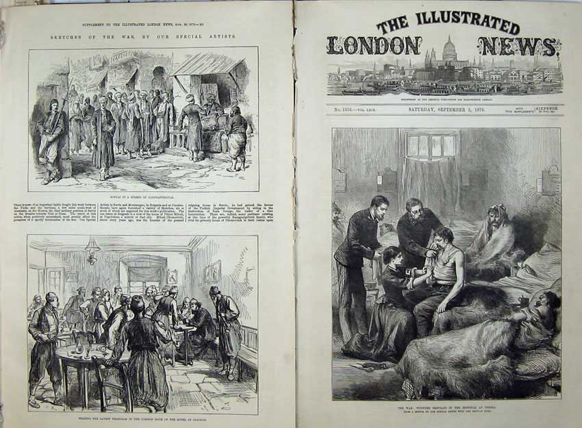 Old Antique Print War 1876 Softas Constantinople Hotel Gsacsak Hospital 19th