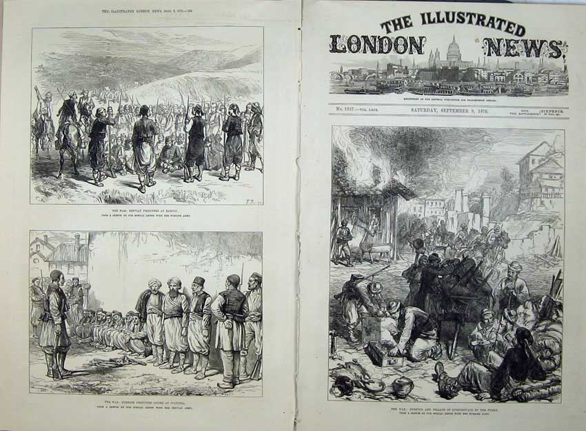 Old Antique Print 1876 War Servian Prisoners Ragocz Turkish Gurgusovacz 19th