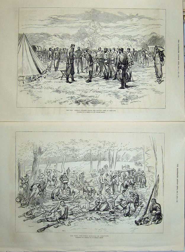 Original Old Antique Print War 1876 Russian Siers Army Greovatz Field Hospital