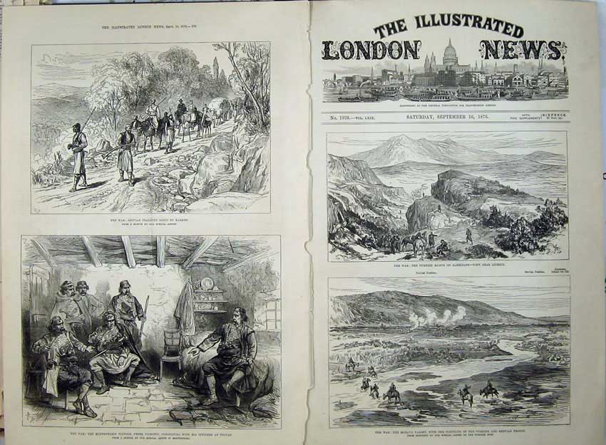 Antique Old Print War 1876 Servian Peasants Turkish Army Alexinatz Morava 19th