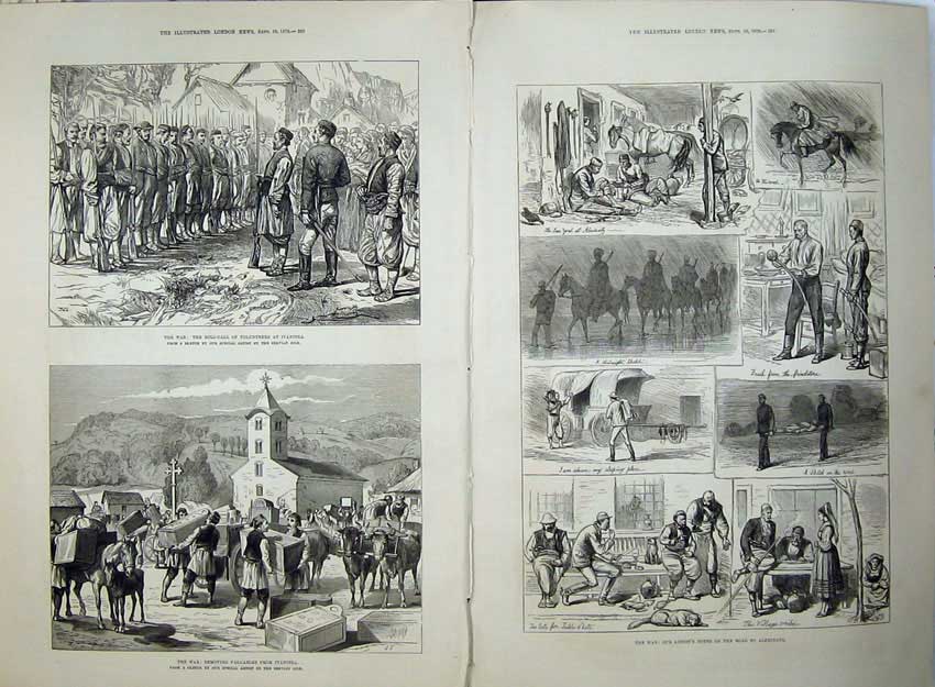 Original Old Antique Print 1876 War Ivanitza Alexinatz Horse Army Siers Ta Men