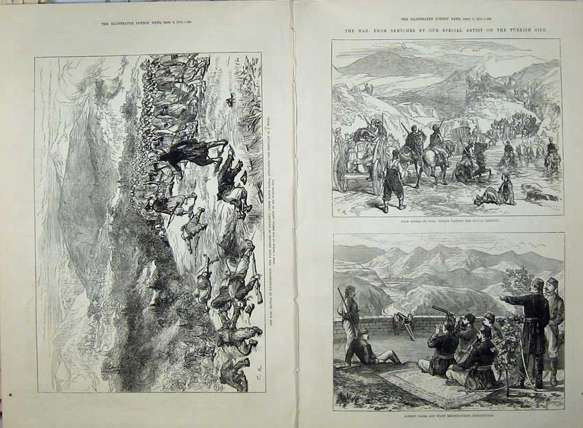 Old Antique Print 1876 War Battle Kniejesevacz Hafiz Pasha Achmet Army 19th