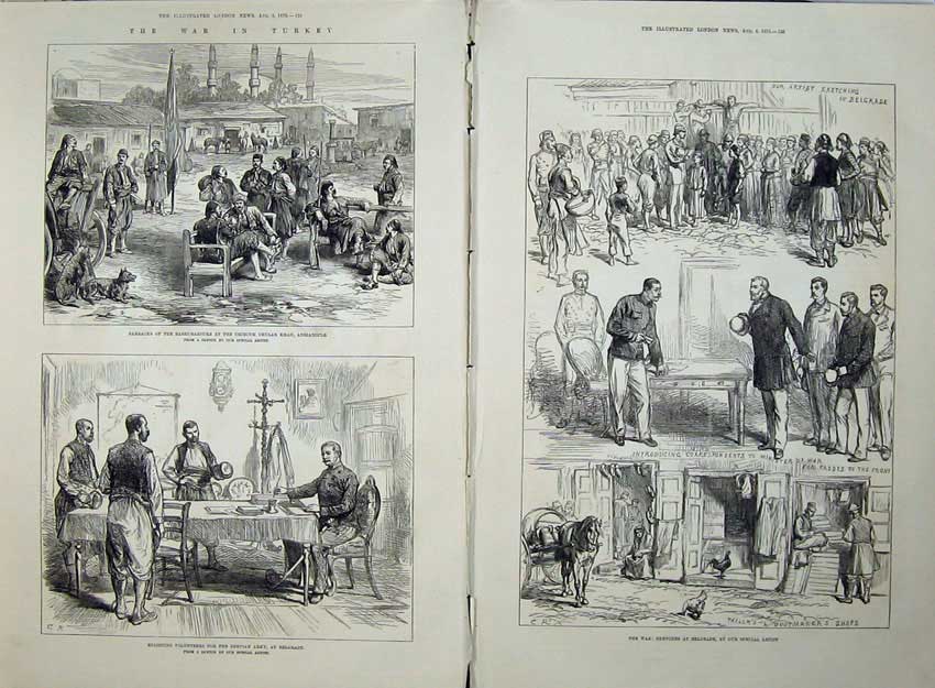 Antique Old Print 1876 War Turkey Servian Army Bashi-Bazouks Belgrade Men 19th
