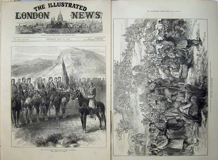 Old Antique Print War 1876 Montenegrin Army Cettigne Herzegovinian Men 19th