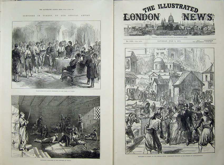 Antique Old Print 1876 War Turkey Insurgent Prisoners Constantinople Army 19th