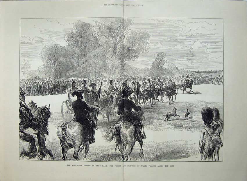 Old Antique Print Ta Army Volunteer Review Hyde Park 1876 Prince Wales 19th