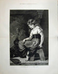 Old Antique Print Fine Art Portrait 1876 Cindrella Young Girl Fireplace 19th