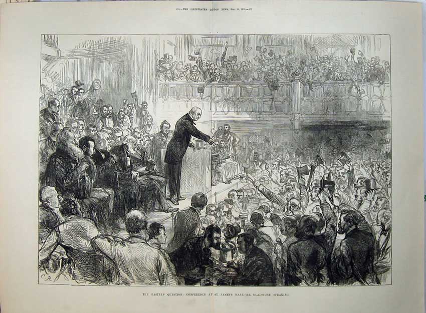 Old Antique Print 1876 Men Conference St James Hall Mr Gladstone Meeting 19th