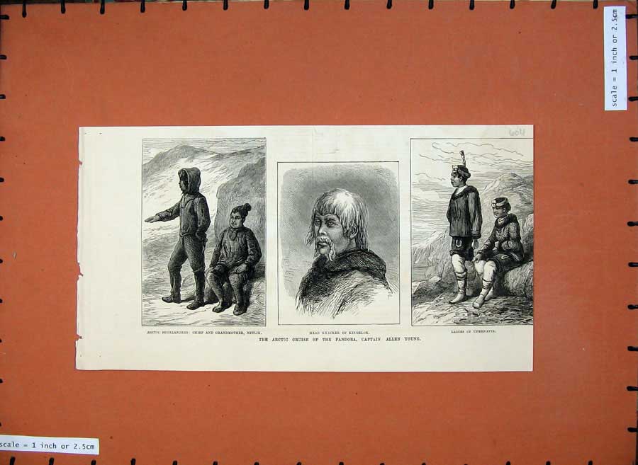 Old Antique Print 1876 Arctic Highlanders Netlik Kyacker Kingelok People 19th