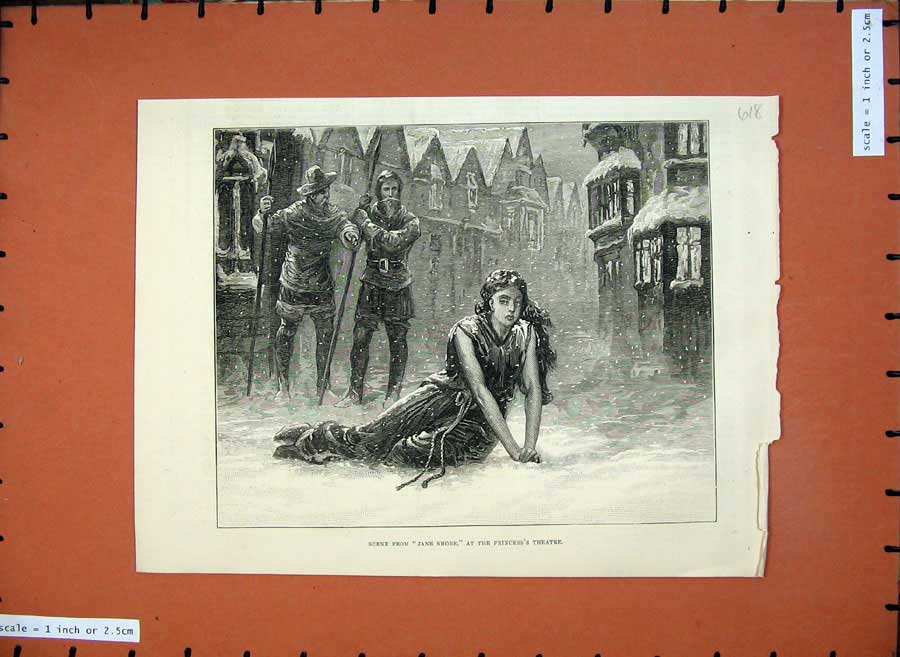 Old Antique Print Fine Art 1876 Snow Scene Jane Shore Princess'S Theatre 19th