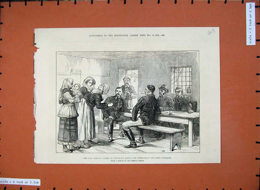 Original Old Antique Print War 1876 Servian Women Alexinatz Commandant Army