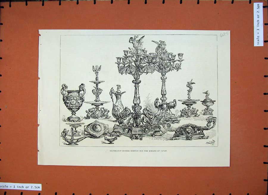 Old Antique Print 1876 Silver-Gilt Dinner Service Mikado Japan Table-Ware 19th
