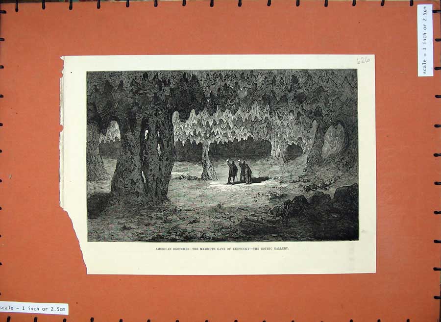 Old Antique Print 1876 America Mammoth Cave Kentucky Gothic Gallery Art 19th