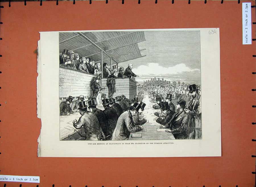 Old Antique Print 1876Men Meeting Blackheath Gladstone Turkish Atrocities 19th