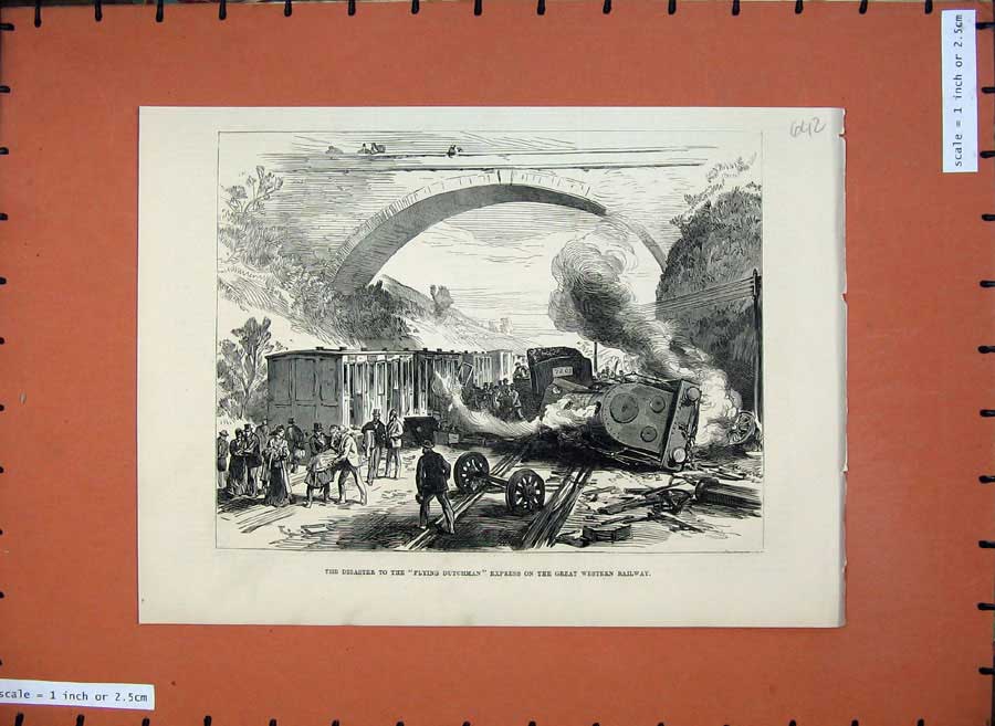 Old Antique Print 1876 Train Crash Flying Dutchman Great Western Railway 19th