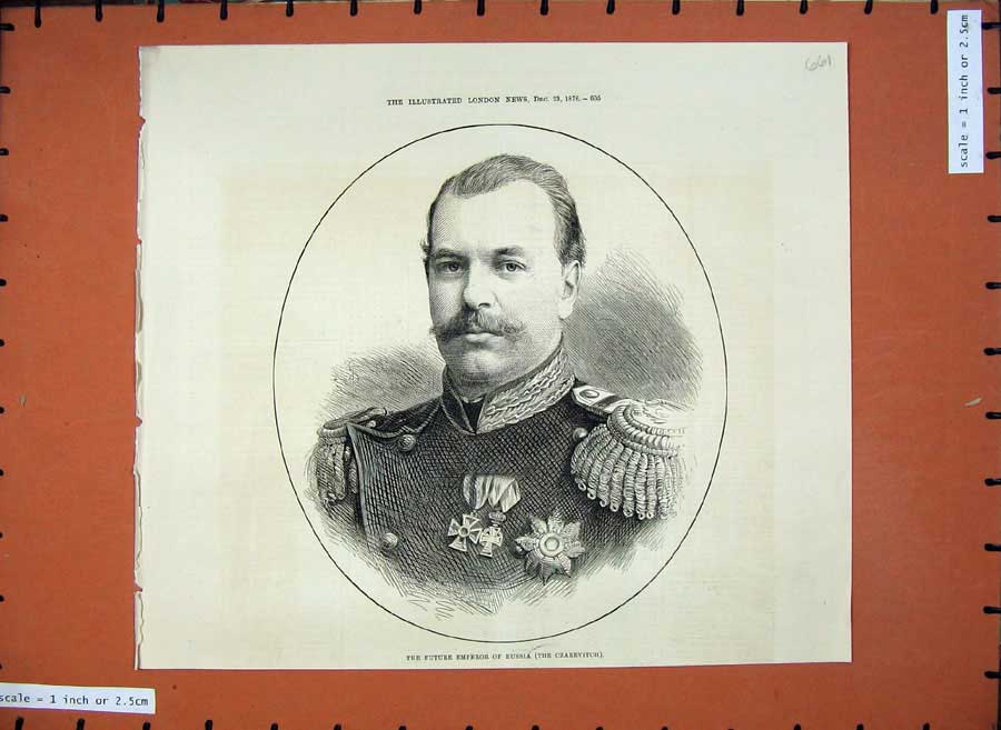 Original Old Antique Print 1876 Portrait Future Empror Russia Czarevitch Man