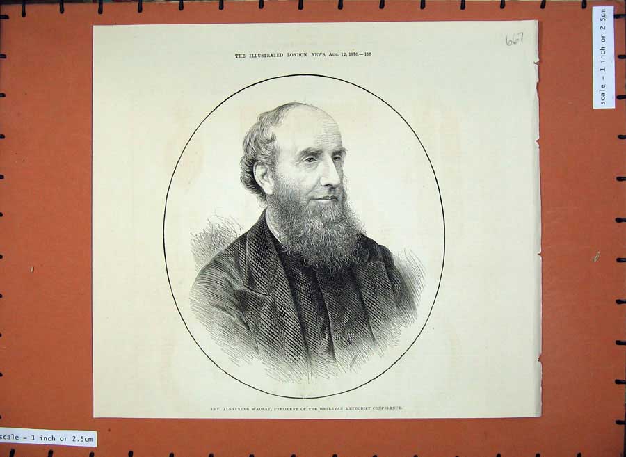 Old Antique Print 1876 Alexander M'Aulay President Wesleyan Methodist Man 19th