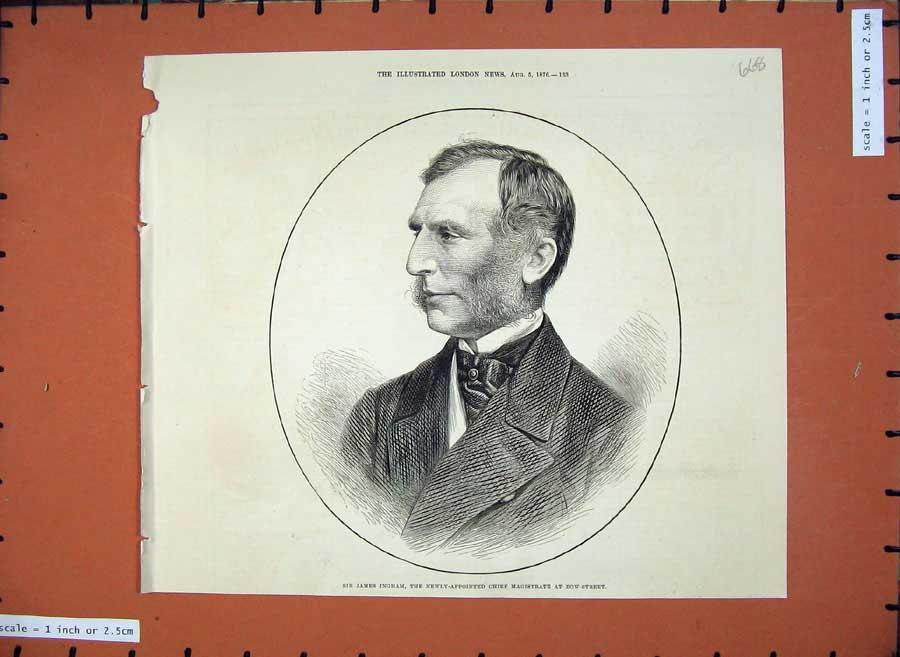 Original Old Antique Print 1876 James Ingham Chief Magistrate Bow Street Man