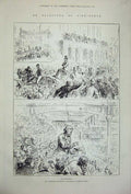 Original Old Antique Print 1877 Mr Gladstone Birmingham Bingley Hall Procession