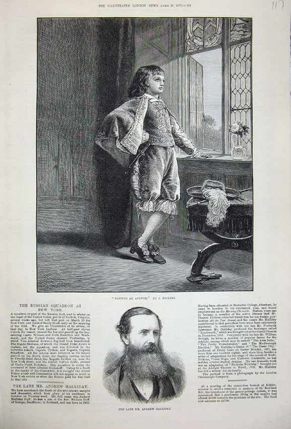 Old Antique Print 1877 Andrew Halliday Dramatist Young Boy Window House 19th