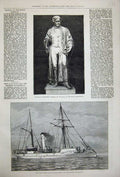 Old Antique Print 1877 Statue Faraday Gun-Boat Delta Chinese Government 19th
