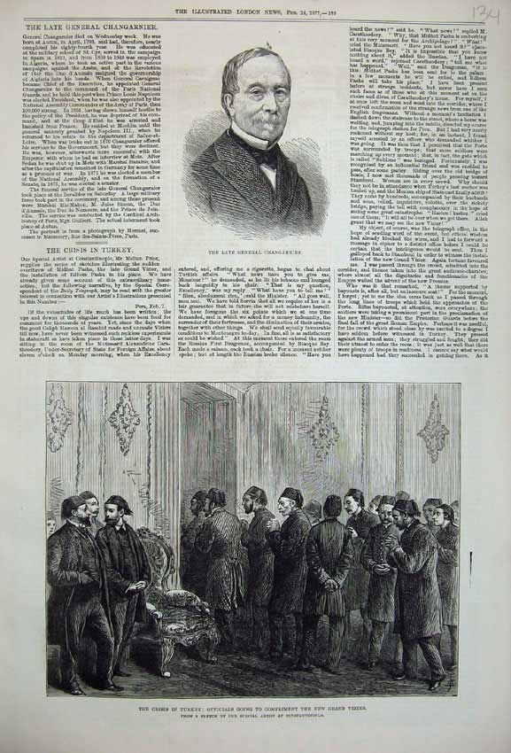 Old Antique Print 1877 General Changarnier Turkey Grand Vizier Officials 19th