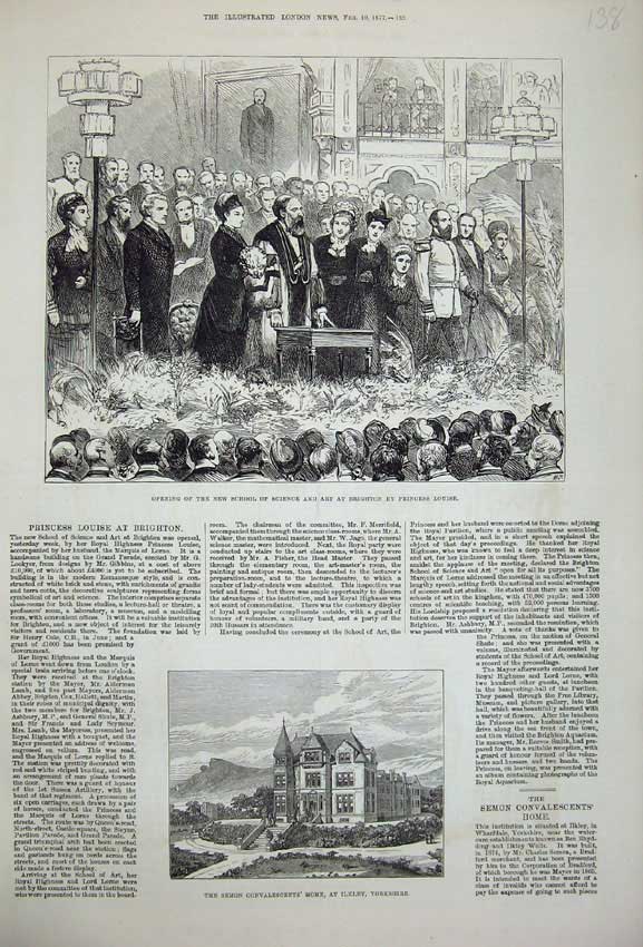 Original Old Antique Print 1877 School Science Brighton Louise Semon Ilkley