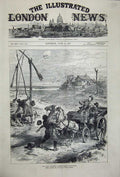 Old Antique Print 1877 Men Watering Horses Carriage Well Buckets Country 19th