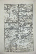 Original Old Antique Print 1877 War Maps Towns Fortresses River Danube Germany