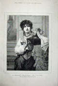Original Old Antique Print 1877 Fine Art Portrait Spanish Fruit Girl Seller Cot
